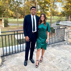 Emerald green 1 shoulder cocktail dress